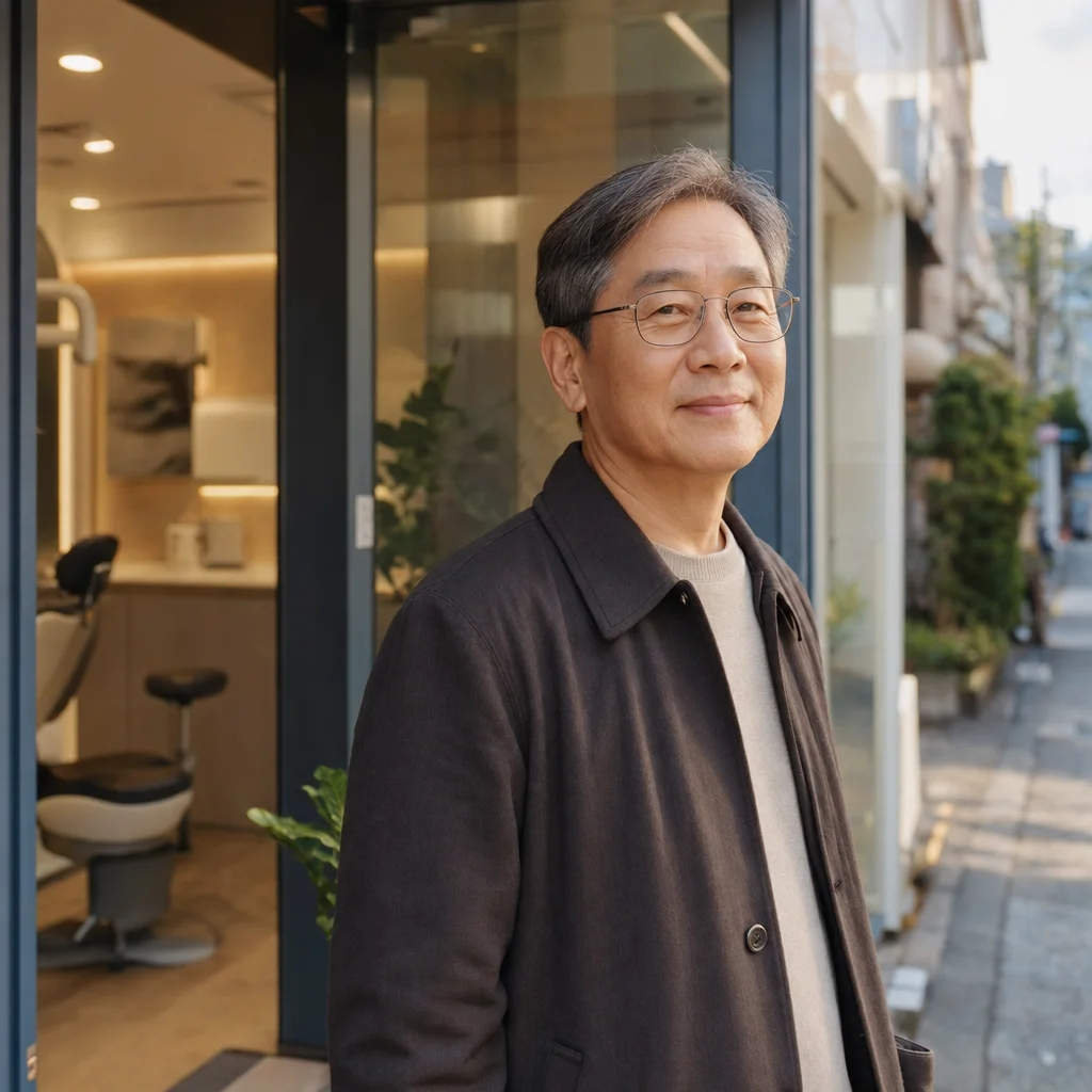 봉천역 인근 치과 입구 앞에서 상담을 마치고 환하게 웃는 60대 환자