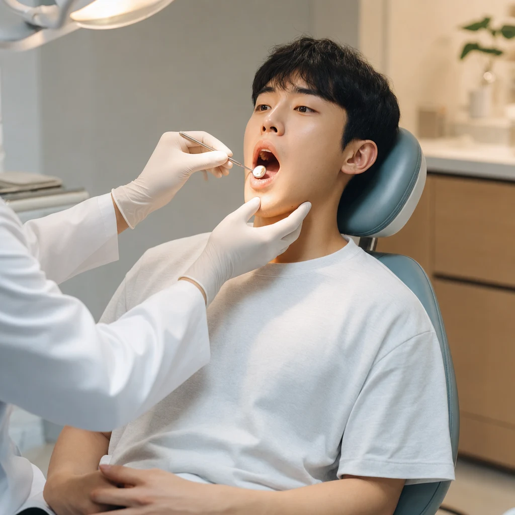 드라이소켓 의심으로 치과 재내원 진찰 받는 청년